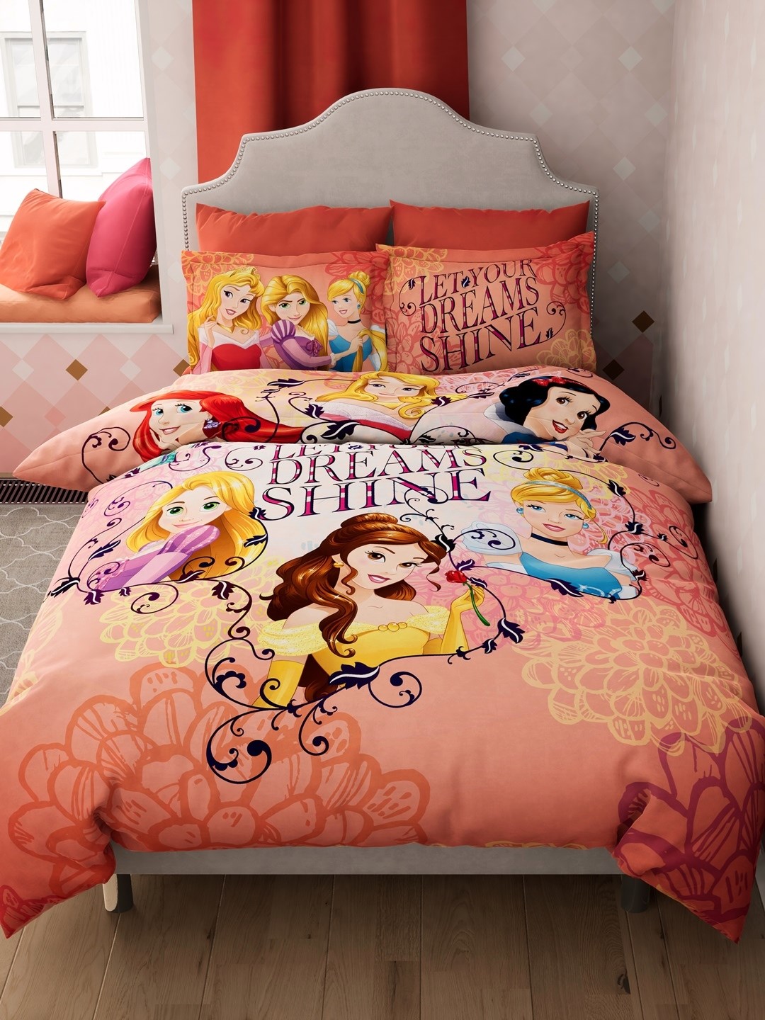 Children Girls Princess Panel Design Pink Single Duvet Cover Set
